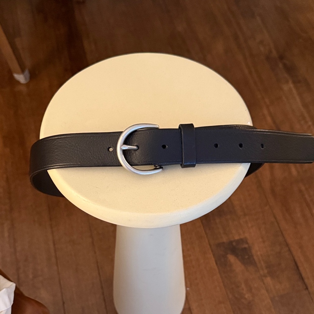J. Crew Black Leather Belt with Silver Buckle